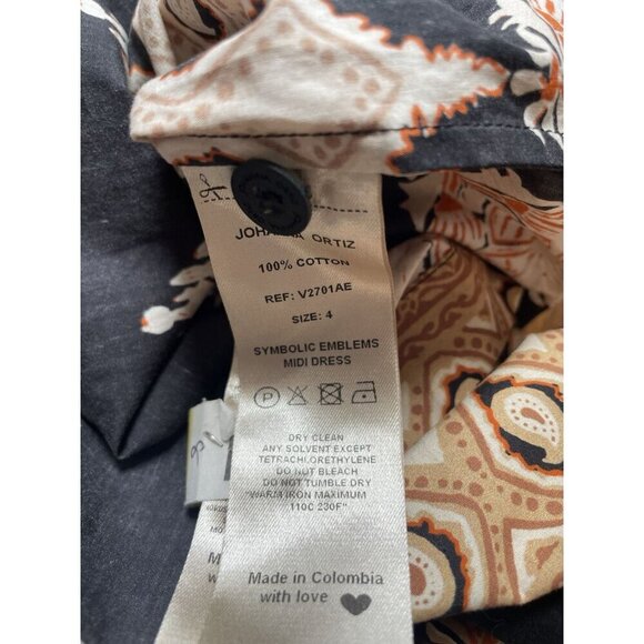 JOHANNA ORTIZ Black Symbolic Emblems Velvet Trimmed Printed Cotton Midi Dress 4 - Picture 12 of 16